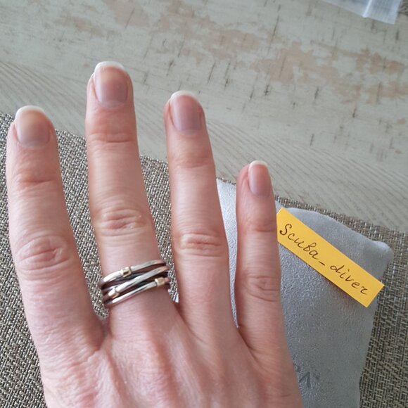 RARE Pandora Two-Tone Crossover Wrap Rope Ring 925 Silver 14K Gold Wide Band 8.5 - Picture 8 of 11